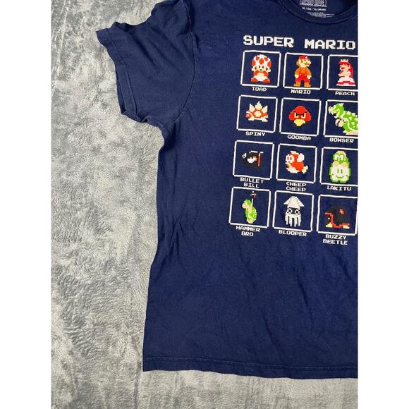 Super Mario Bros Mens XL Blue T-Shirt 16 Character Pixel Grid Nintendo Gaming * - Picture 5 of 9